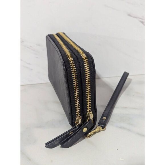 Enzo Angiolini Women's Black Leather Two Compartment Zip Close Wristlet Wallet - Picture 5 of 8